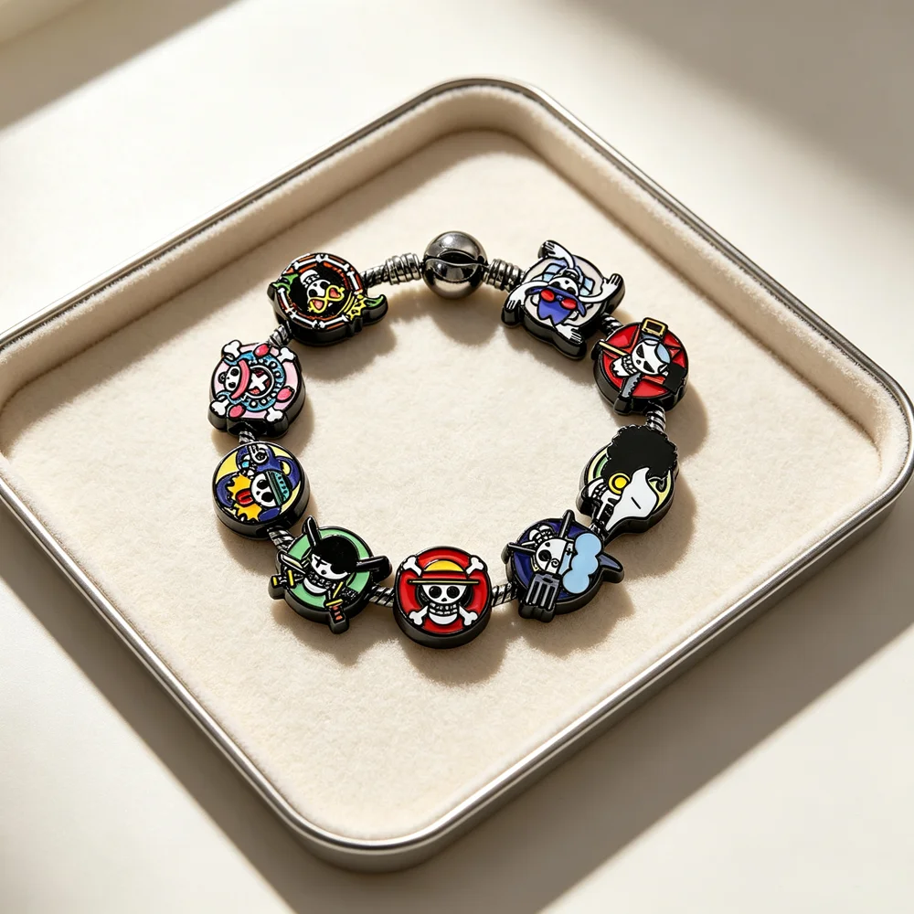 Anime Cartoon Black Charm Bracelet Roger Skull Enamel Beads Clasp Women Beaded Bracelet Cosplay Jewelry For Fans