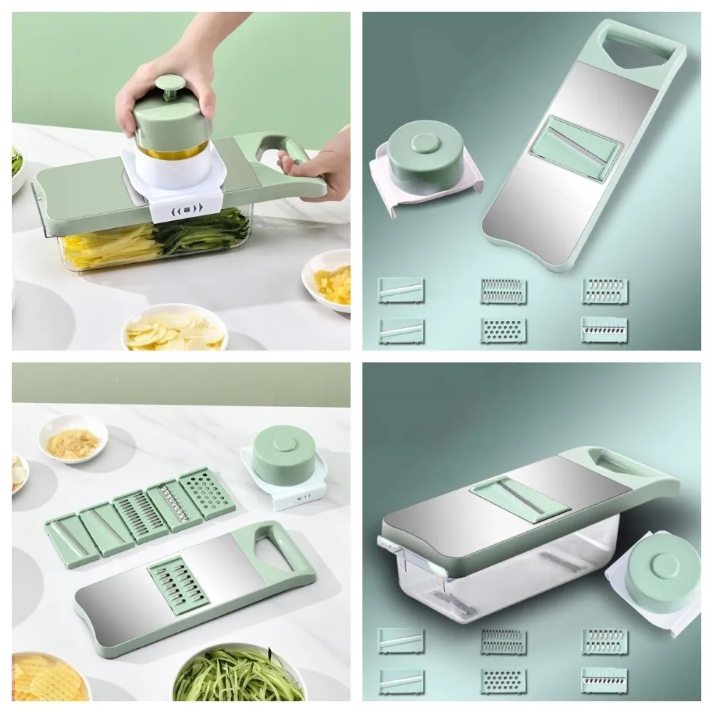 Stainless Steel Kitchen Vegetable Slicer Julienne Shredder Food Box Vegetable Shredder Green Washable Veggie Grater Fruit