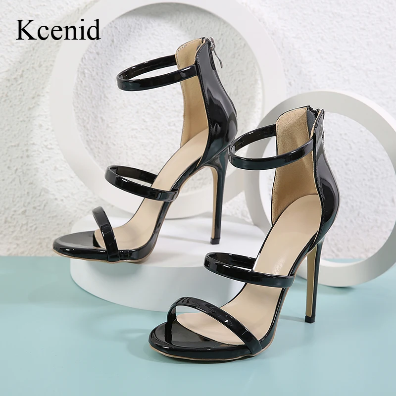 

Kcenid New Arrivals Narrow Band Summer Sandals Women Thin High Heels Zip Ankle Strap Sandals Open Toe Banquet Dress Shoes