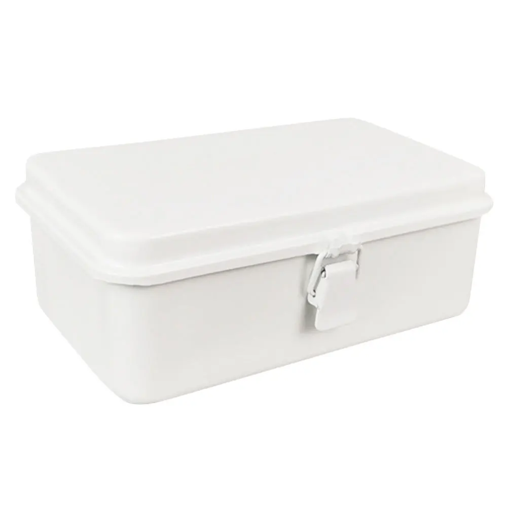 

Vintage White Metal Tool Box Lockable Storage Container Desktop Toolbox Durable Cold Rolled Steel Multifunctional Reusable