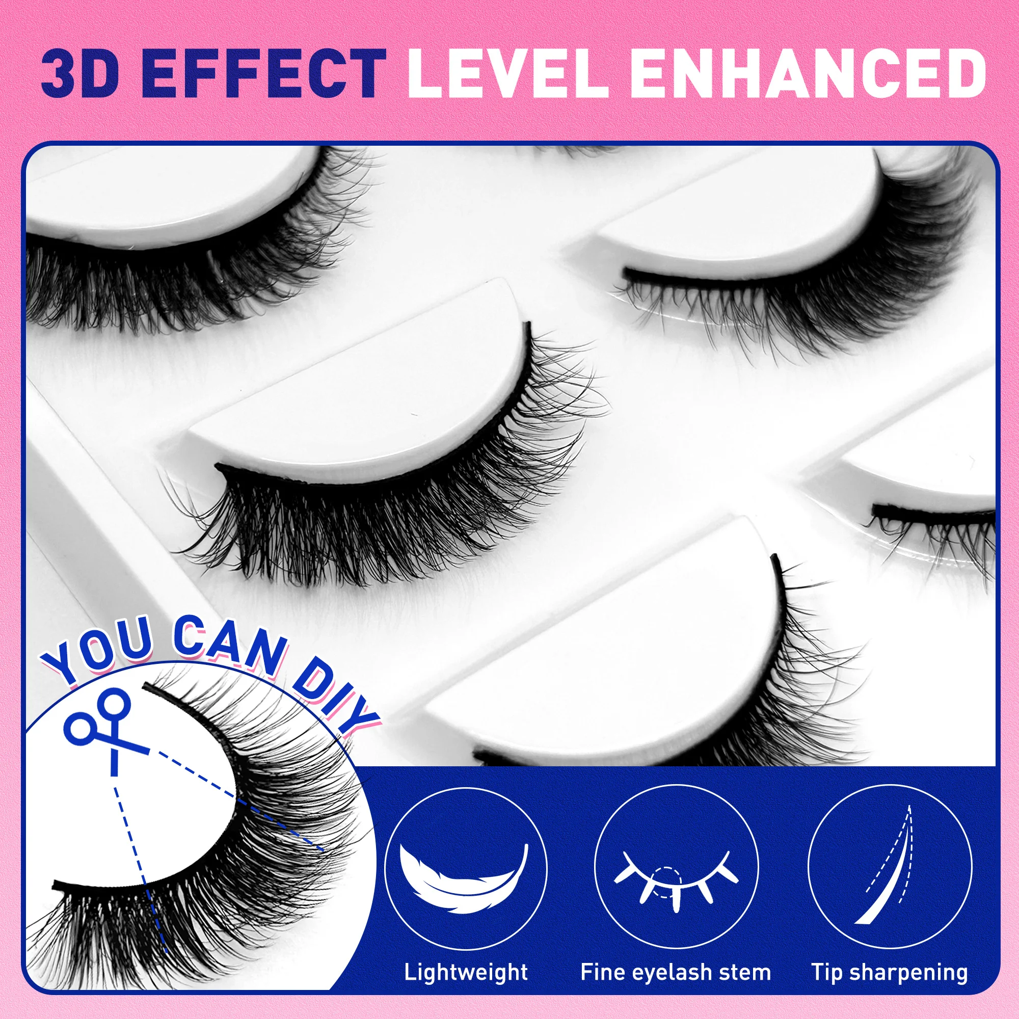 رموش المنك المتوسطة الرموش الصناعية طويلة 5 زوج/حزمة ثلاثية الأبعاد مجعد سميكة رموش بالمنك بالجملة نظرة طبيعية مثل لاش تمديد #5