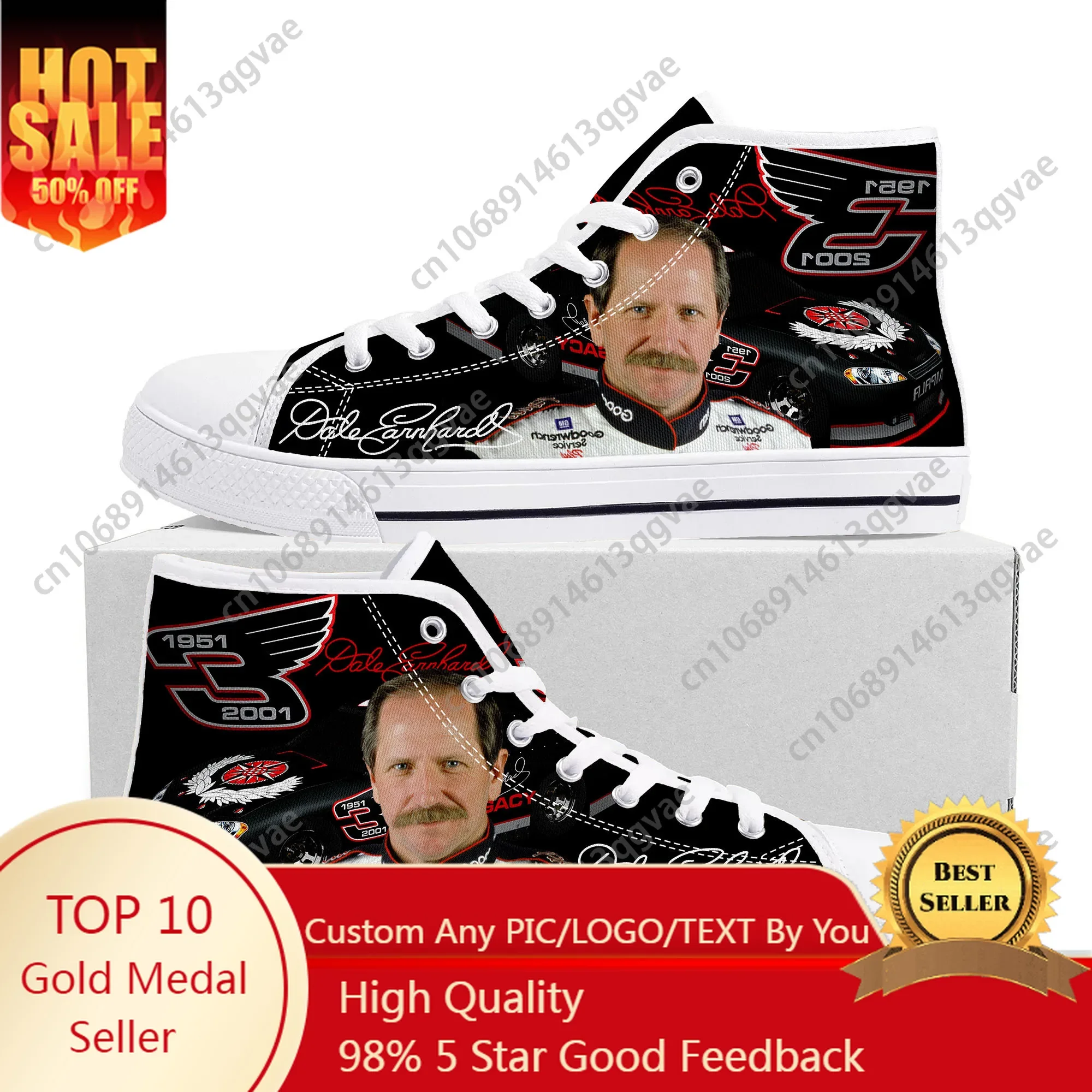 Dale Number 3 Earnhardt Furry High Top High Quality Sneakers Mens Womens Teenager Canvas Sneaker Custom Made Couple Shoes