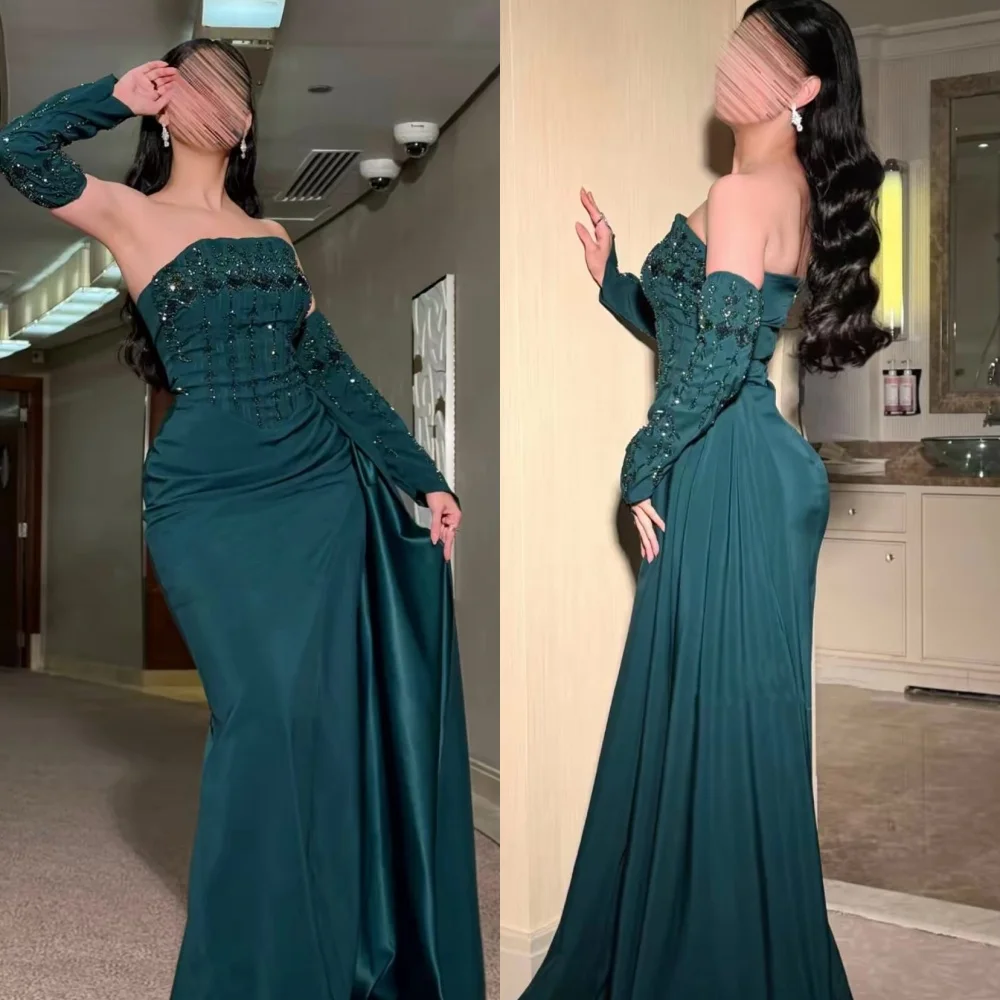 

Customized Rhinestone Pleat Strapless Mermaid Long Dresses Bespoke Occasion Women Luxury Evening Elegant Party Wedding Glitter