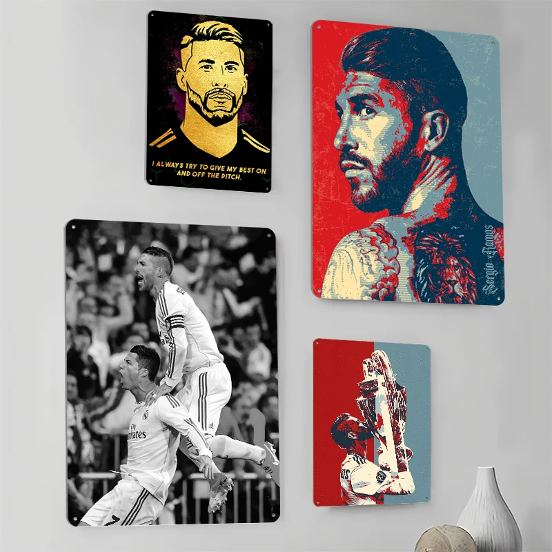ملصقات فنية جدارية من القصدير من سيرجيو راموس لتزيين غرفة المعيشة في المنزل علامات معدنية قابلة للتخصيص لمحبي كرة القدم ديكور المنزل #4