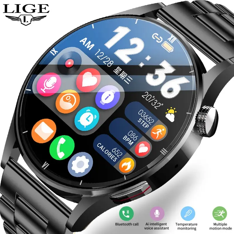 LIGE Smart Watch For Men Full Touch Screen Sport Fitness Watch Man IP67 Waterproof Bluetooth For Android IOS Smartwatch Men