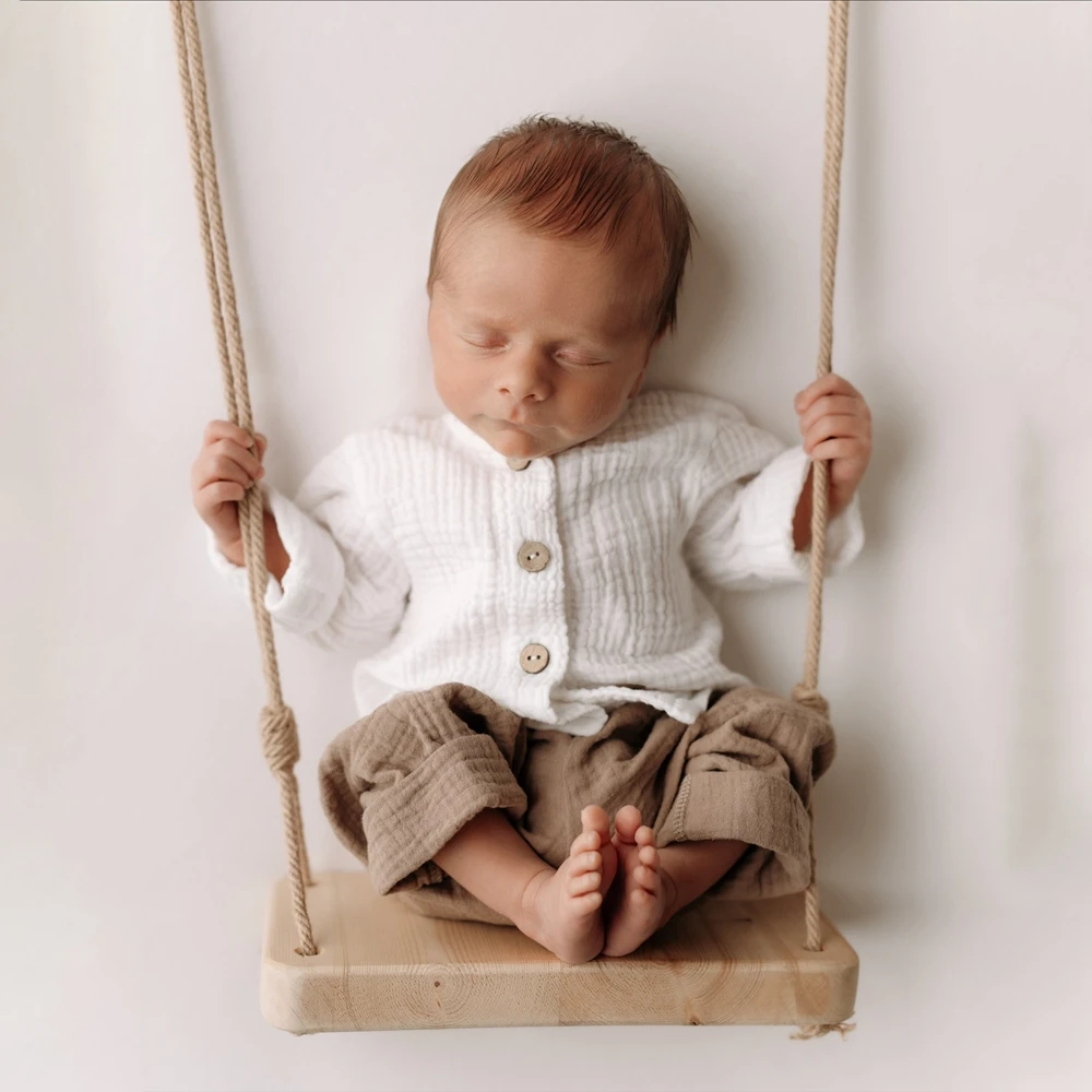 

Newborn Photography Props Cotton Muslin White Button Top Khaki Pants Baby Boy Photo Shoot Outfit Set