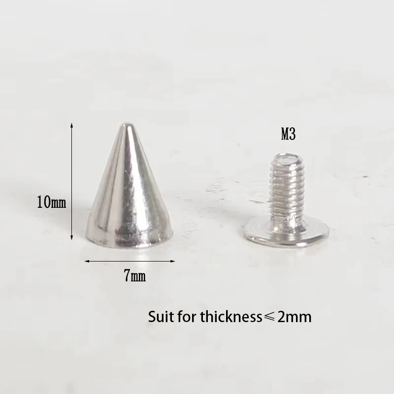 200 Sets 7*10mm Zinklegierung Punk Spike Cone Spots Nieten Lederhandwerk Nieten Bullet Kleidung Taschen Gürtel Haustierhalsbänder Bekleidungsnieten – Detail 1