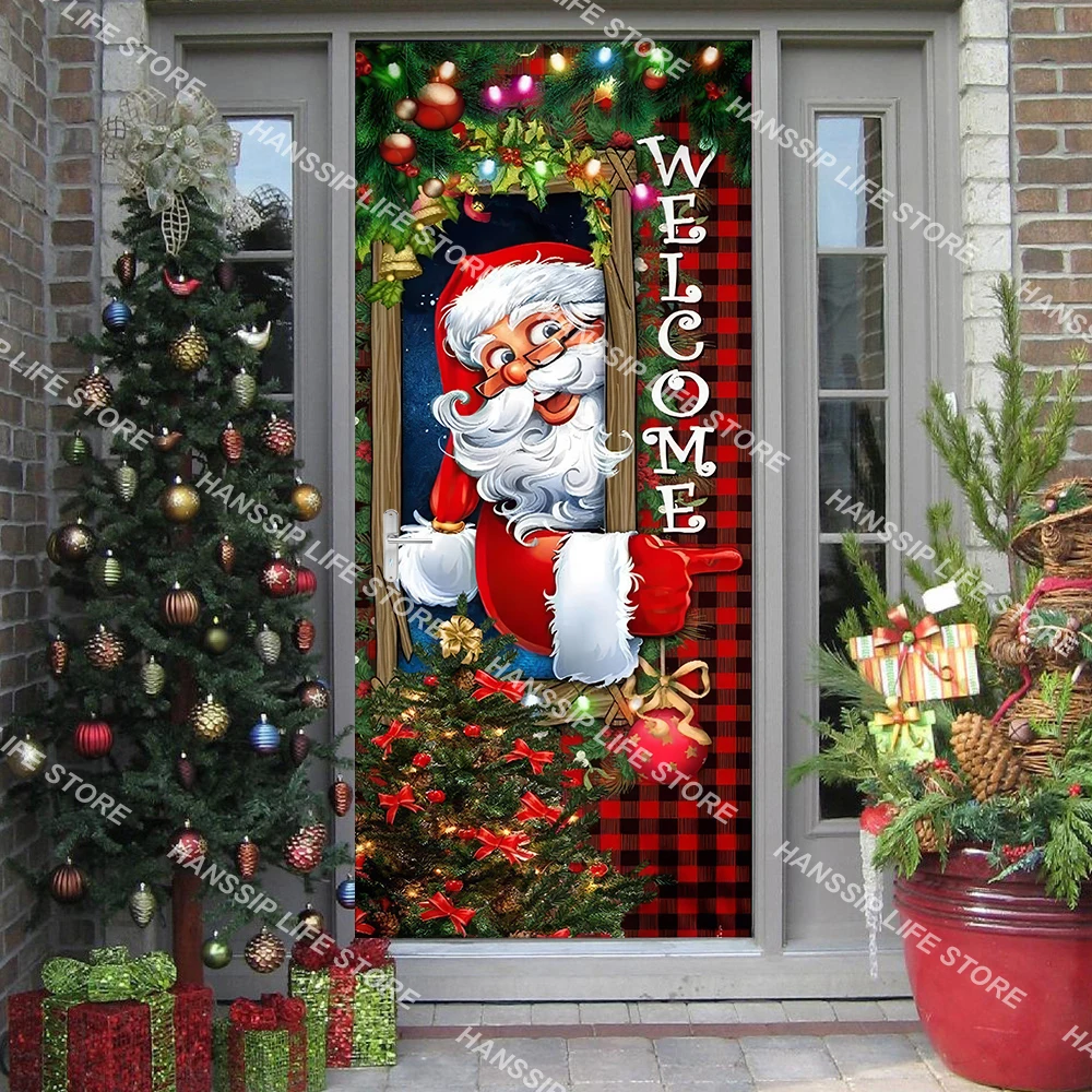 2025 Merry Christmas Series New Year Door Sticker Creative Santa Claus Elk Design Entrance Door Wrap Cover Festival Decoration