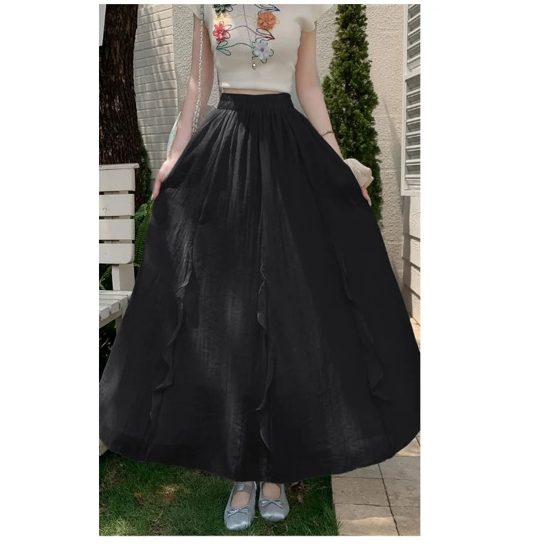 Onregelmatige gegolfde geplooide voor dames 2025, nieuwe Super Fairy paraplu hoge taille A-lijn lange rok