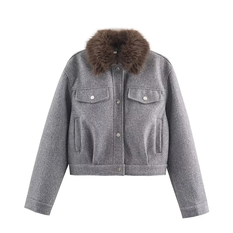 Veste courte pour femme manteaux automne hiver mode col en fausse fourrure manteaux à manches longues Vintage vêtements de dessus pour femmes Chic hauts