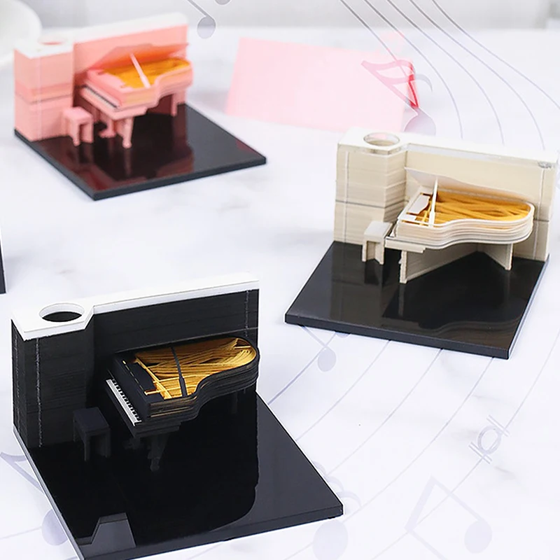 Piano Desk Calendar 2025 Calendar Memo Pad Creative Desk Calendar DIY Notes Notepad 3D Art Calendar Paper Carving Gift House