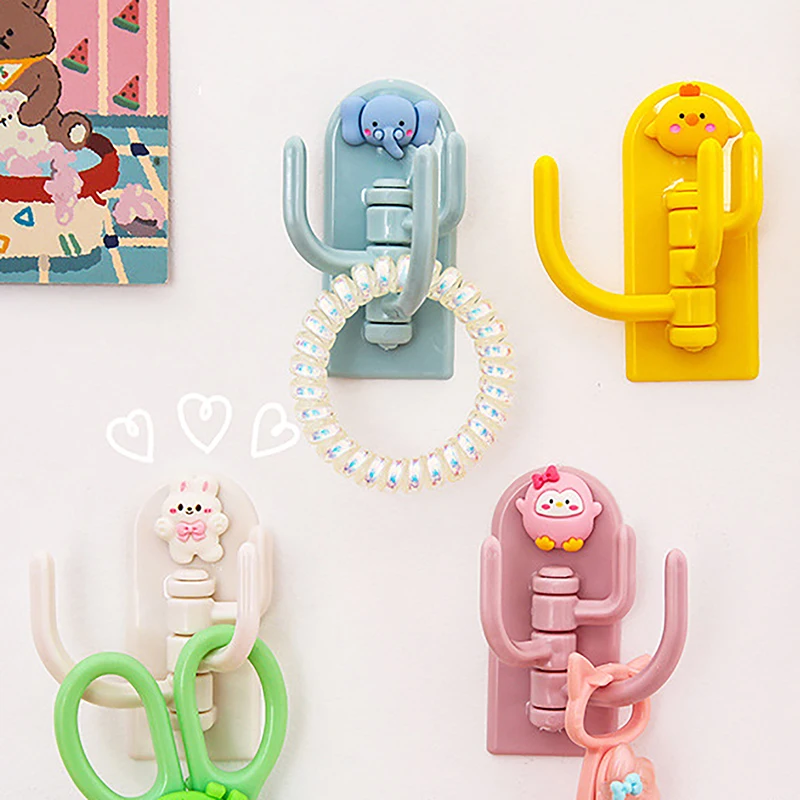 Rotatable Multi-purpose Cartoon Three-hook Hook Cute Student Dormitory Punch-free Traceless Sticky Hook Wall Door Key Hook Tool