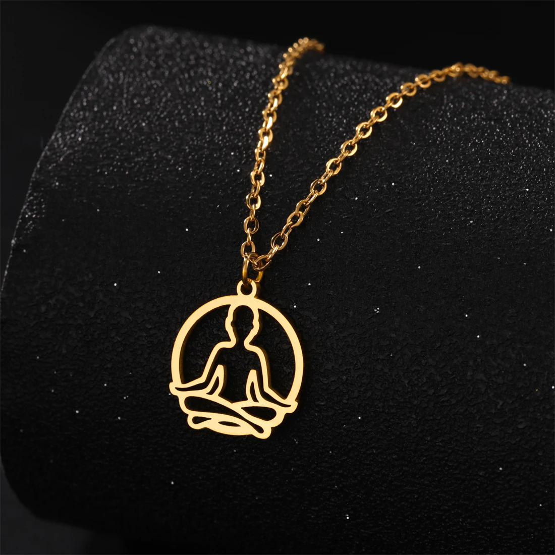 EUEAVAN Round Yoga Pendant Necklace Stainless Steel Buddhism Meditation Necklaces for Women Men Spiritual Jewelry Gift