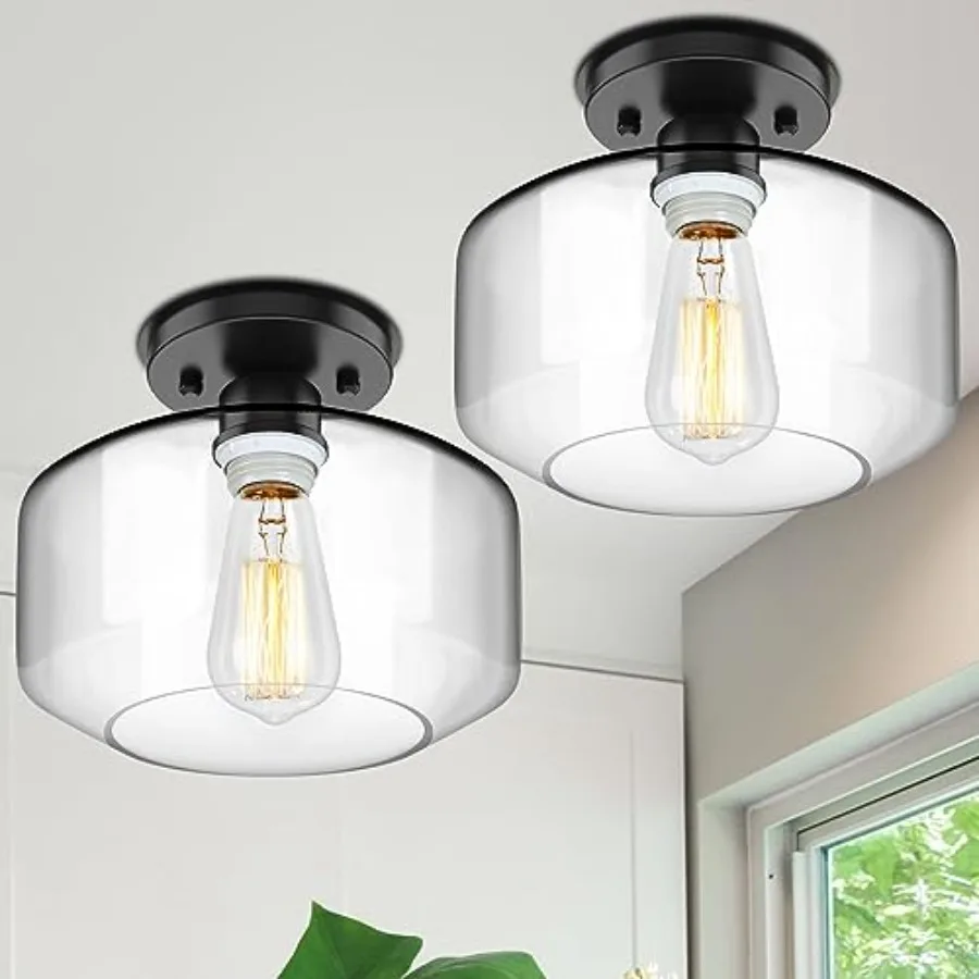 Semi Flush Mount Ceiling Light 2 Pack, Industrial Ceiling Light Fixture with Pendant Lamp Shade, Farmhouse Hallway Light Fixtur view 2