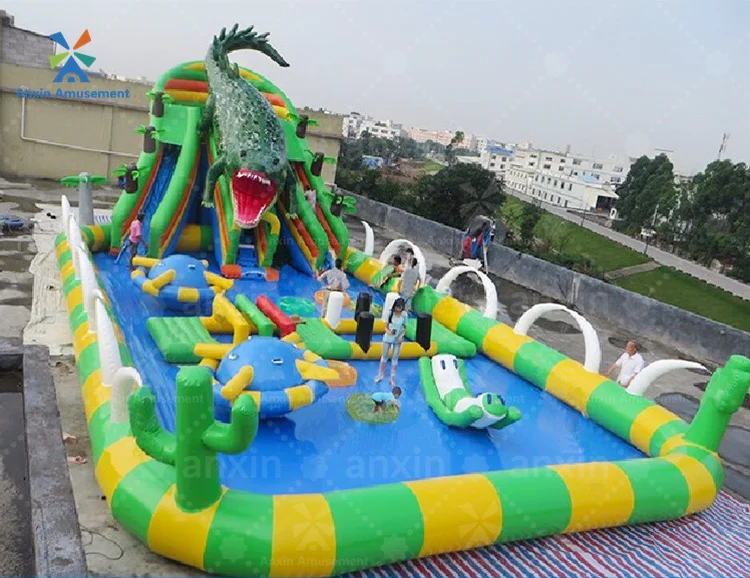 Commercial PVC Inflatable Animal Themes Water Park Customized Crocodile   For Outdoor 