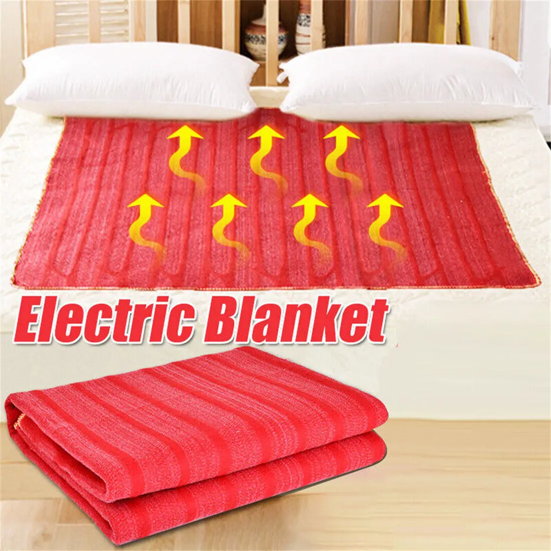 

220V Red Electric Blanket Heater Single Body Heated Electrothermal Pad 145x65cm Flannel Synthetic Fibre 55Hz with Controller 1