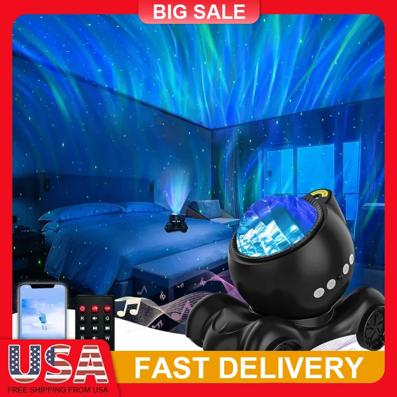 

Smart Aurora Projector with Bluetooth Speaker White Noise 360° Adjustable Galaxy Light for Bedroom Ceiling Party Decoration Gift