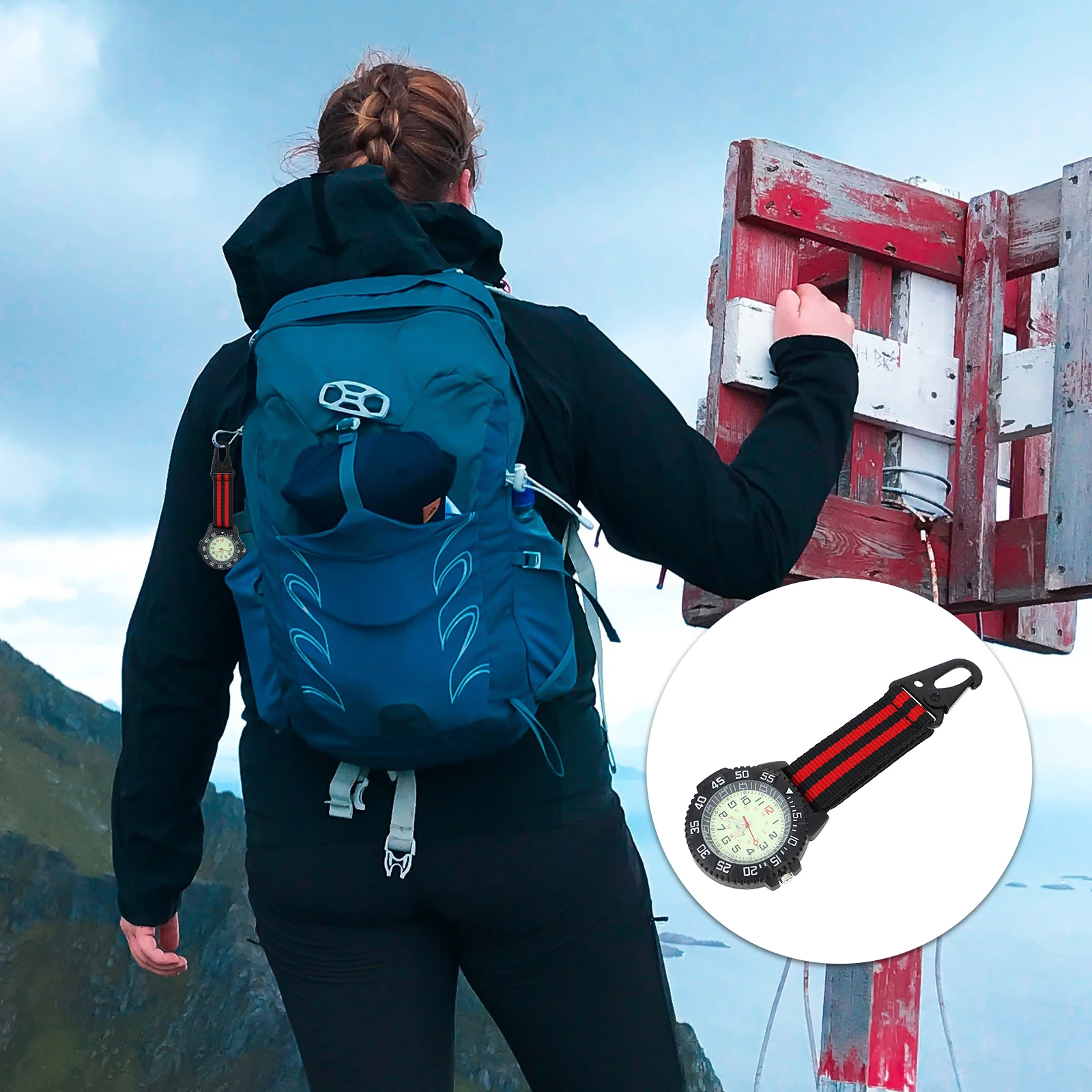 

Outdoor Mountaineering Watch Zinc Alloy Glass Nylon Chain Clip Carabiner Pocket Hanging Wrist Quartz for Hiking