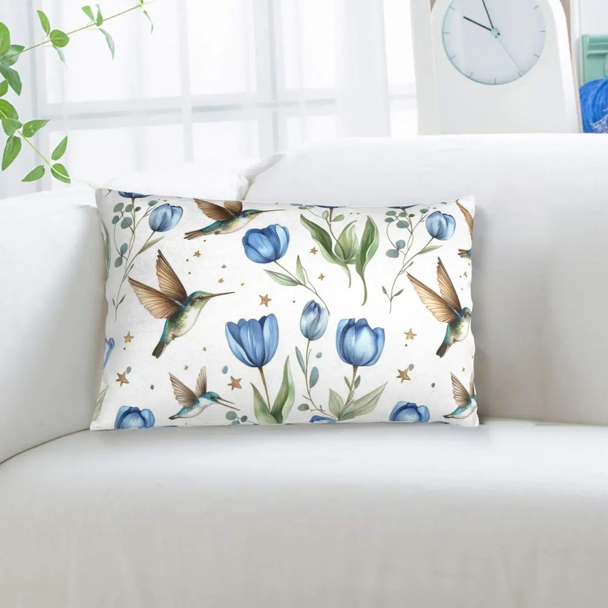 Tulips And Hummingbirds Rectangle Pillowcase Cushion Cover Decor Bedroom Bed Home Comfort Throw Pillow