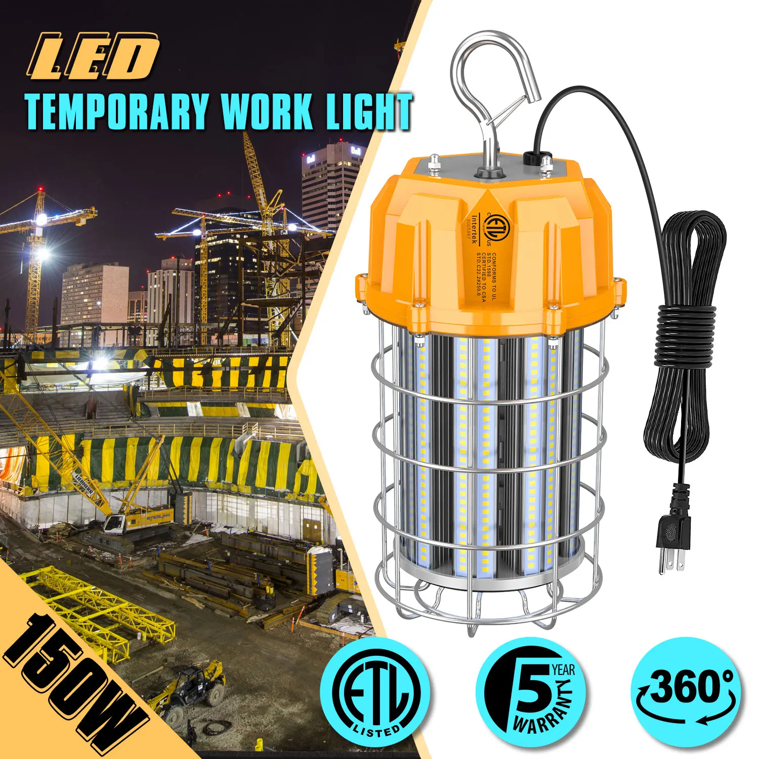 Iluminación de trabajo para construcción al aire libre, 150W, 5 años de garantía, AC100-277V, luz LED de trabajo