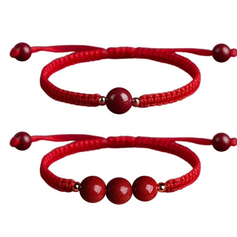 Red Rope Couple Bangle High Content Cinnabars Women's Single Bead Bracelet/Triple Beads Wrist Chain Three Lives Together Q1JD