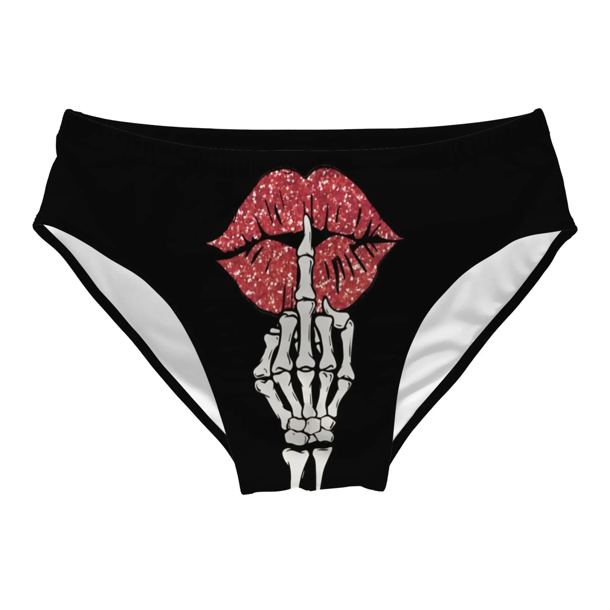 Skull finger red lip crazy sexy bikini men's swimming trunks swimsuit novel beach briefs breathable non-slip suitable for gifts - view 2