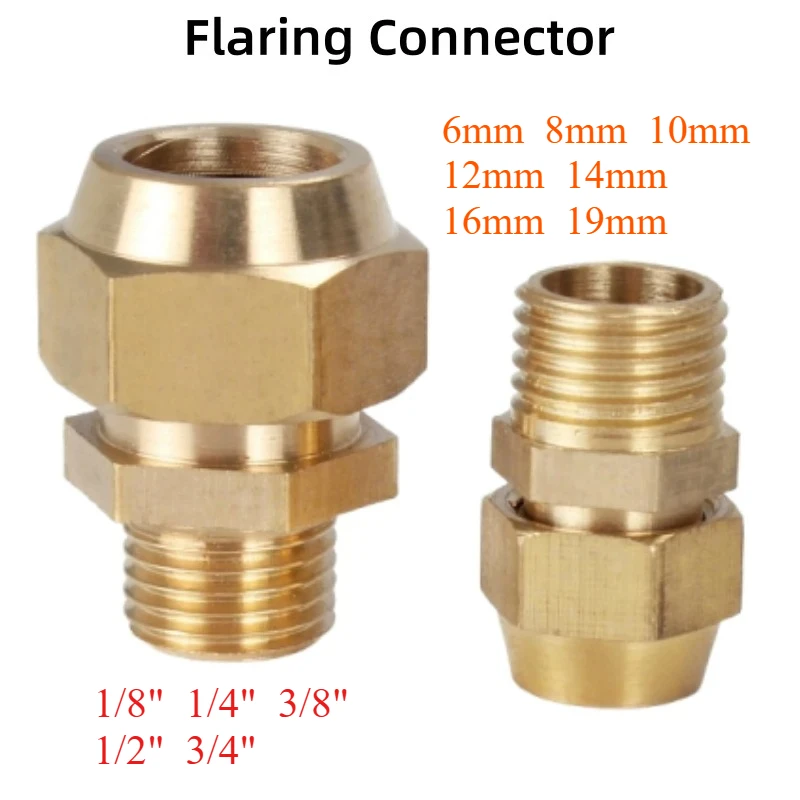 6 8 10mm Flared Copper Straight Connector Male Threaded Pipe Adapter Coupling Joint 1/8 1/4 3/8 for Water Oil Gas Adapter