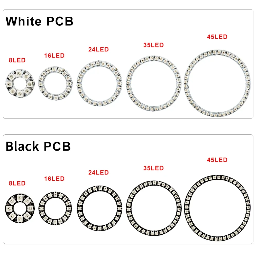 DC5V USB powered RGB magic color light ring WS2812B 5050 LED beads with built-in individually addressable IC 8/16/24/35/45 LEDs