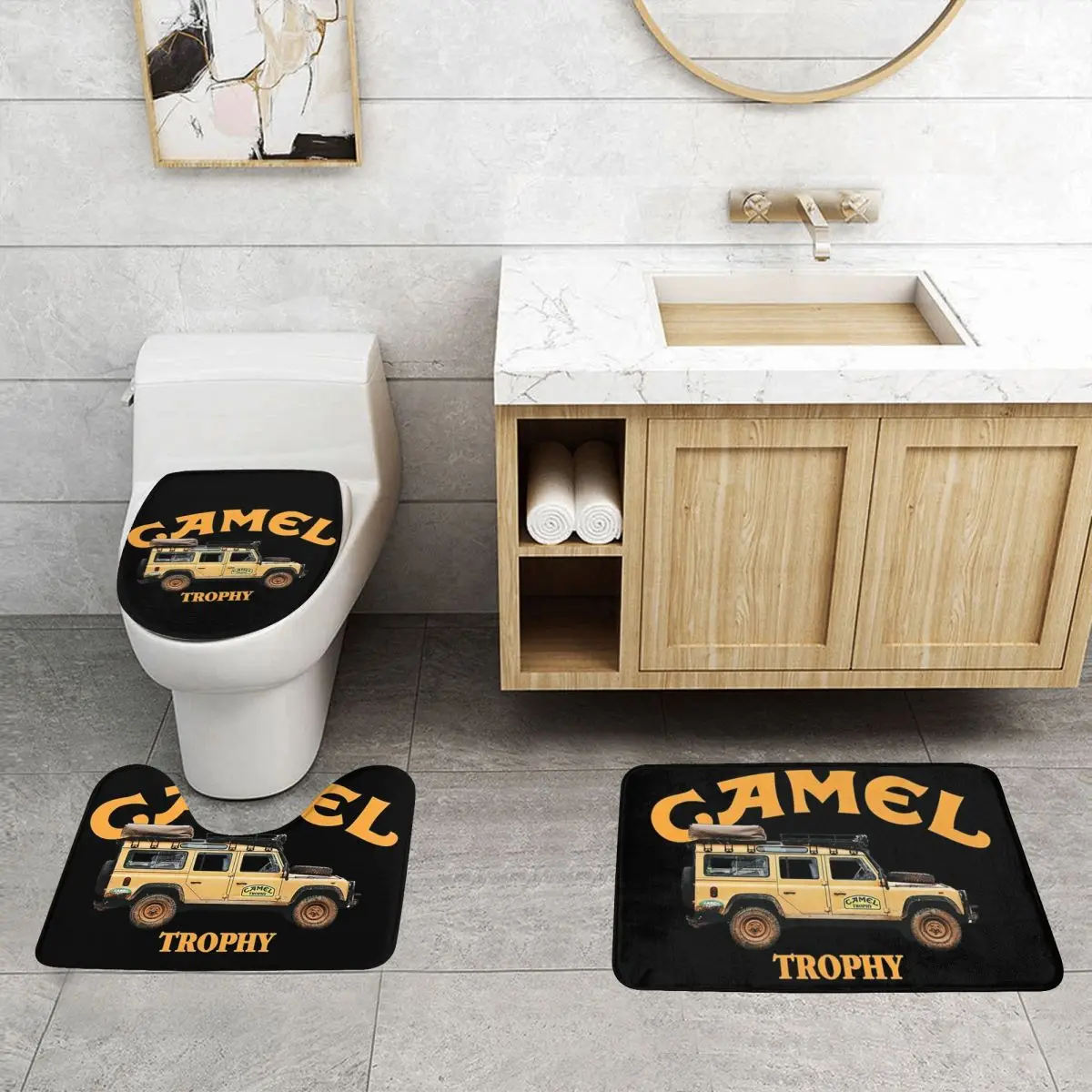 Custom [Camel Trophy 3 Piece Bathroom Rugs Absorbent Non-Slip Toilet Bath Mat Sets