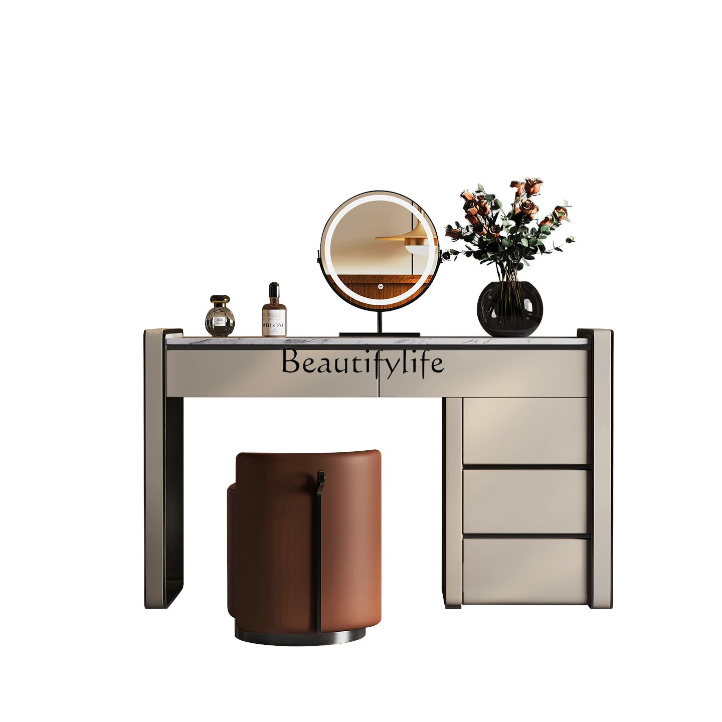 

zj .Italian Minimalist Dressing Table and Chest of Drawers Integrated High-end Light Luxury Solid Wood Makeup Table with Marble