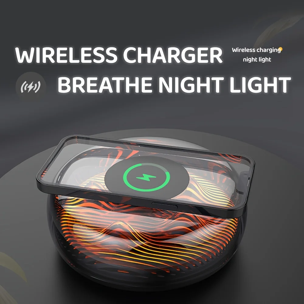15W Fast Wireless Charger with Touch Control  3-Color LED Light Dimmable Night Light for IPhone/Samsung/Xiaomi- Home/Office/Dorm