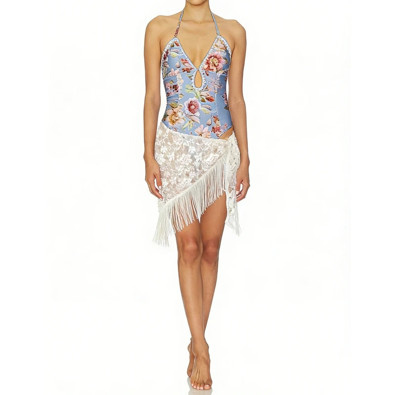 

Women Lace Hip Scarf Belt Tie Skirts Fringe Lace Layered Wrap Cover Up Mini Skirts Vocation Beachwear
