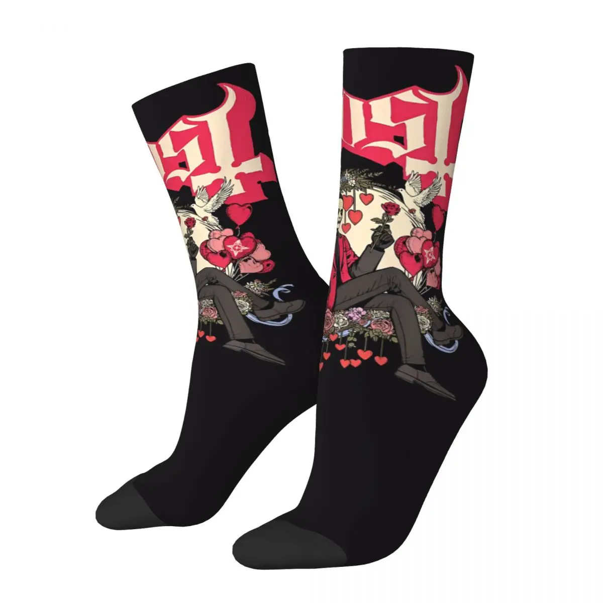 Ghost Rock Music Band Stockings Adults Men Skull Rose Socks Breathable Novelty Socks Autumn Running Anti-Slip Graphic Socks Gift