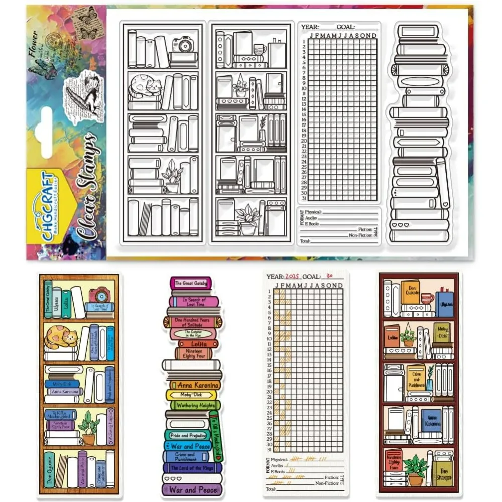 Bookcase Clear Stamps Reading Records Transparent Puppy Clear Stamp Seals for DIY Photo Album Decoration 4.3x6.3 inch