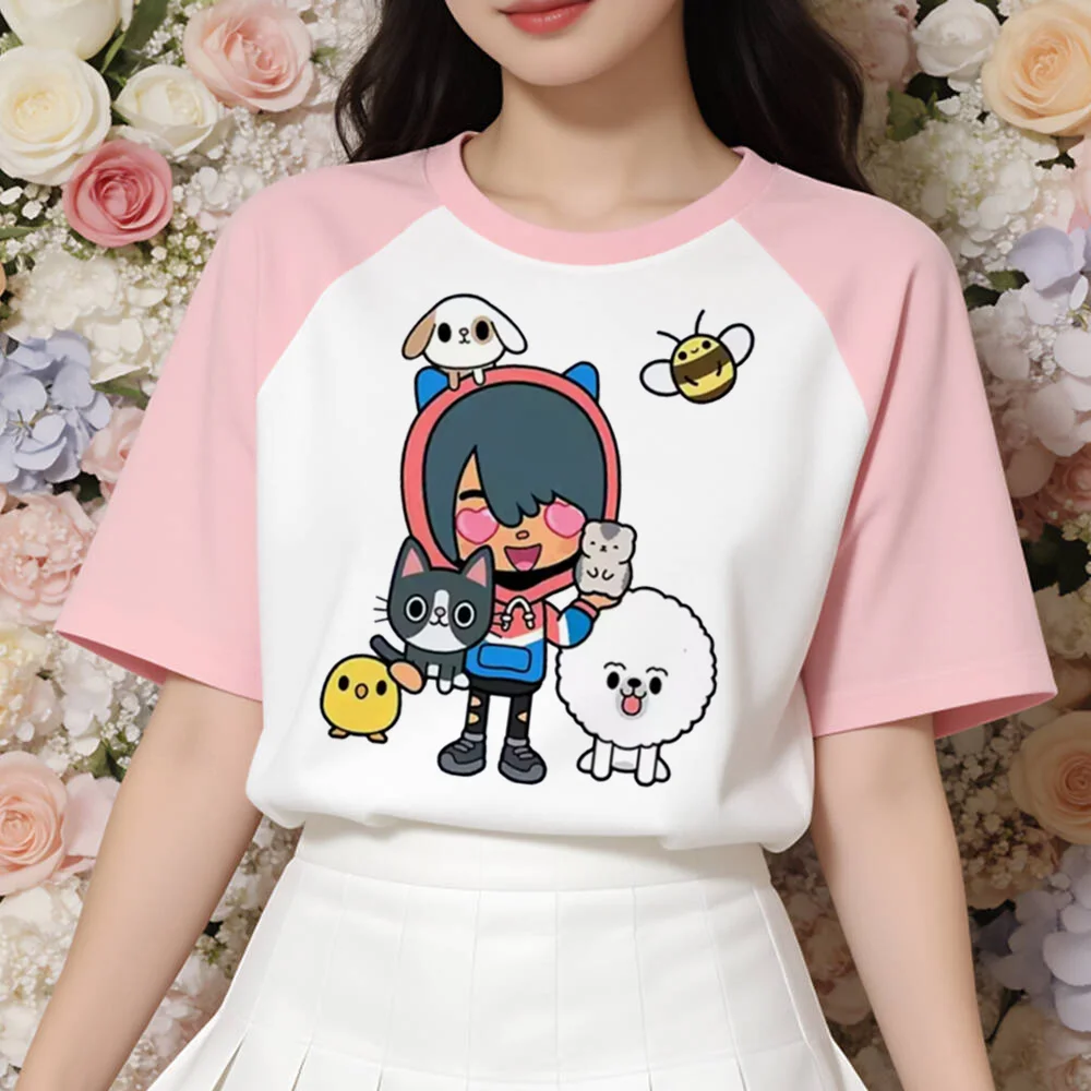 Camiseta feminina Toca Boca, cultura pop, anime, confortável, digital, gótica, respirável, confortável, kawaii, universitária dos anos 2000