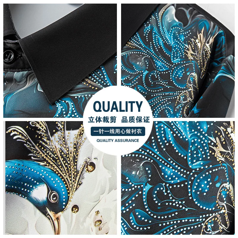 Heavy Duty Rhinestone Long Sleeved Shirt for Men Luxury Casual Business Dress Shirts Stage Celebrity Banquet Party Shirt 2025