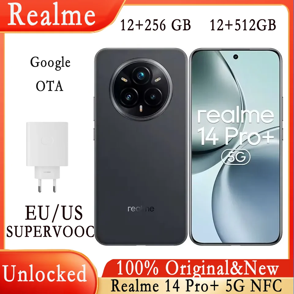 Разблокированный realme 14 Pro Plus 5G NFC Snapdragon 7S Gen 3 Восьмиядерный аккумулятор 6000 мАч 80 Вт SUPERVOOC 50 МП OIS Смартфон с тройной камерой