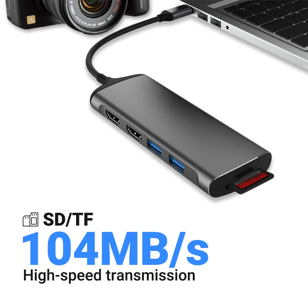 Estación de acoplamiento de concentrador USB C, 2 HDMI, 4K, 60HZ, 100W, PD, SD, TF, adaptador de lector de tarjetas para MacBook Pro/Air, Lenovo, HP, 3/4 THunderbolt, portátil