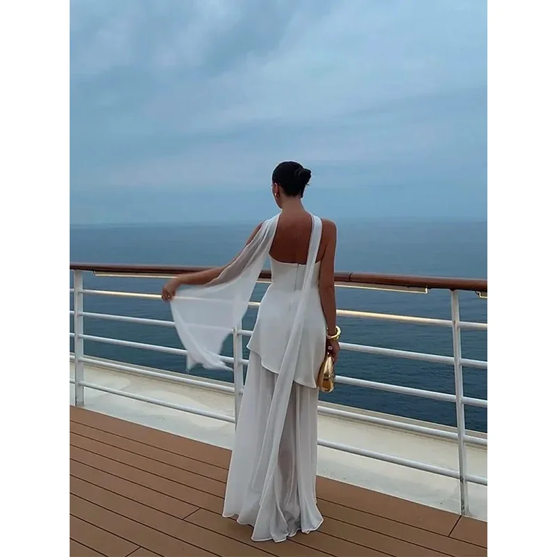 JINIA Strapless Ribbon Maxi Dress |   Mesh Patchwork Backless Elegant Beach Vacation Robe 2025