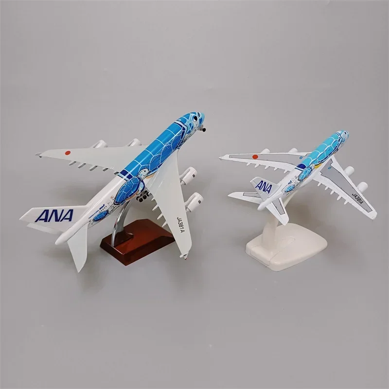 16cm/20cm Alloy Metal Japan ANA Airbus A380 Cartoon Sea Turtle Airlines Diecast Airplane Model Plane Aircraft with Wheels Blue