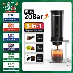 Cafetera Espresso portátil eléctrica inalámbrica para coche y hogar, cafetera para acampar, cafetera de viaje en polvo con cápsula 3 en 1