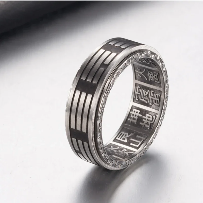 Vintage Mens Stainless Steel Yin-yang Fish Ring Chinese Style Taoism Spinner Punk Ring