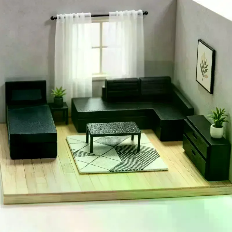 Durable 1:12 Dollhouse Sofa Set Includes Mini Chair for Playtime and Creative Simulations