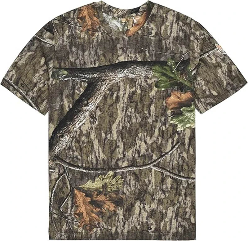 Fashion Men's 3D Camo Short Sleeve T Shirt Realistic Woodland Tree Bark Camouflage Tee Lightweight Hunting Outdoor Casual Top