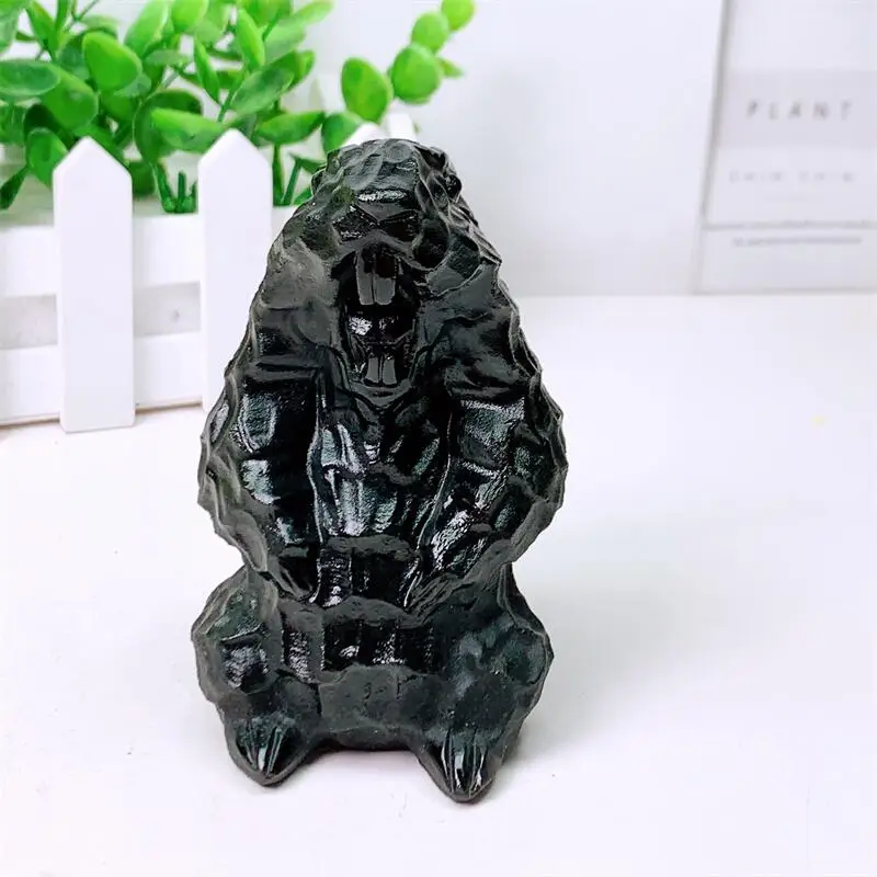 

Natural Black Obsidian Groundhog Carving Room Decoration Healing Crystal Animal Figurine Reiki Carved Stones Gift 1PCS