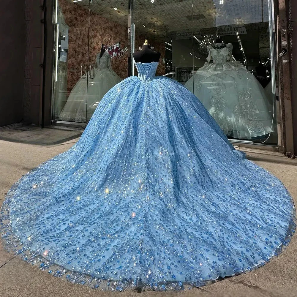 Vestido De Quinceañera con escote corazón para mujer, vestido De baile De graduación, vestido De fiesta De tul brillante, Vestidos dulces De 15