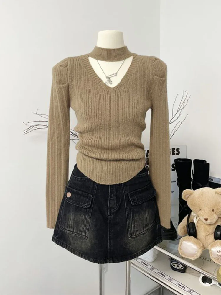 Fashion Simple Solid Knitted Sweater O-Neck Gyaru Long Sleeve Pullovers Casual Knitwear Jumper Autumn Winter Coquette Streetwear