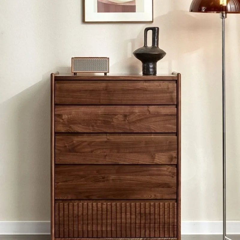 

Black walnut chest of drawers, modern simple solid wood bedroom storage cabinet, living room drawer locker