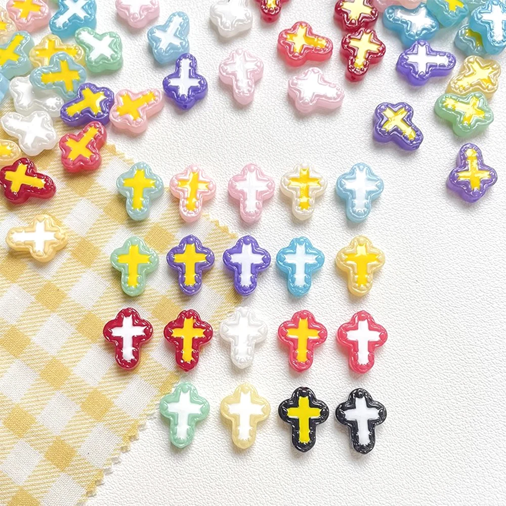 6 Pieces  Hand Drawn Cross Double Color Glazed Beads DIY Makes Fashionable Jewelry Necklace Bracelet Accessories Materials