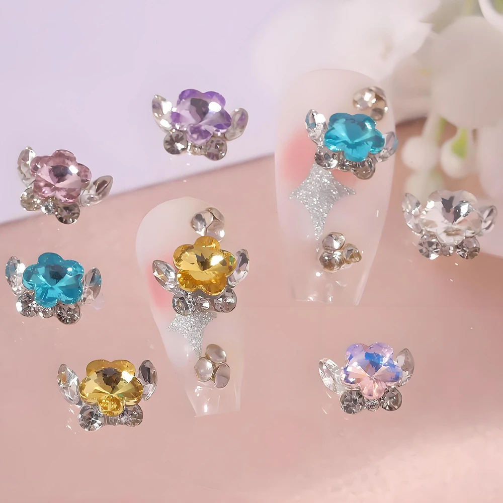 

10PCS 3D Crystal nail art Rhinestone pile flower charms Accessories Parts For Manicure Decor Nails Decorations Supplies Material